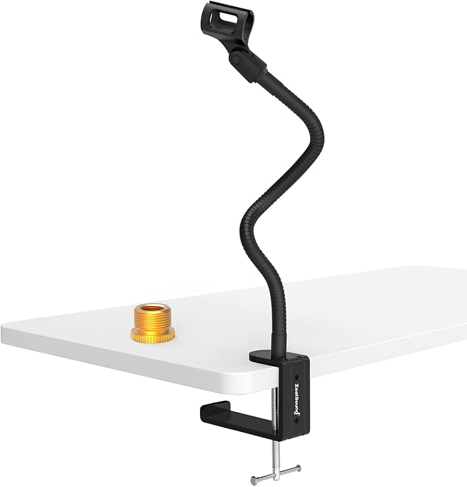 ZealSound Microphone Stand Gooseneck 13”, Flexible Clamp-On Desktop Mic Stand with 360° Adjustable Arm, 3/8" to 5/8" Adapter, Heavy-Duty Desk Mount, for Podcasting, Streaming, Podium & Public Speaking by zealsound