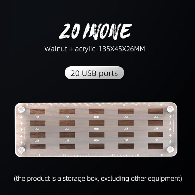 Walnut Wooden Memory Case and Storage Box - 20 USB Slots Holder Desk, Flash Disk Protection Box, Storage Racks, Digital Certificate Case-F02MY-U - Image 5