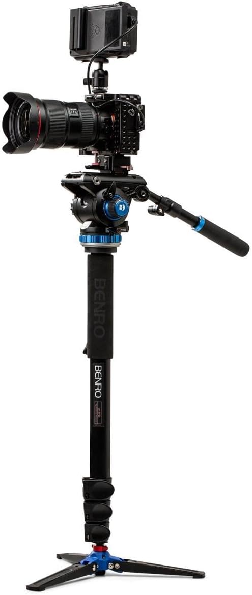Benro Classic Video Monopod with S6 PRO Flat Base Video Head, 13.2 lb. Max, 3 Leg Folding Base, Flip Lock, Carrying Case- Black (A48FDS6PRO) - Image 4