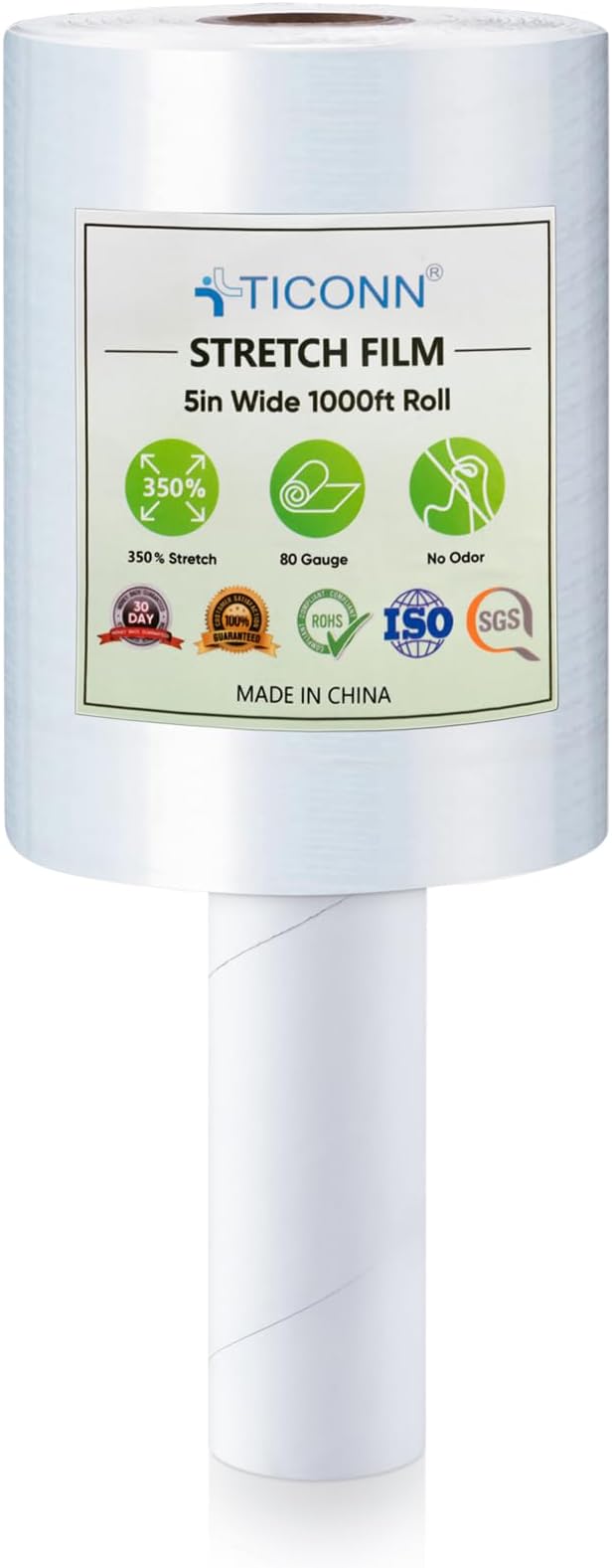 TICONN Stretch Wrap Stretch Film Roll, 1000ft Industrial Strength 5 inch Wide Clear Plastic Wrap with Handles for Pallet Wrapping Shipping Moving by TICONN