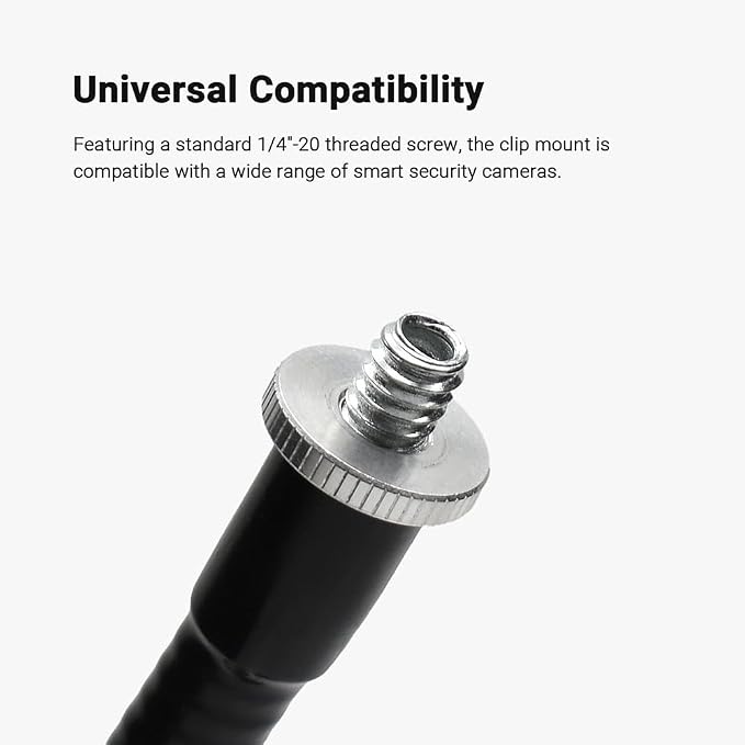 Indoor Outdoor Security Camera Flexible Clip Mount, Black | Universal 1/4"-20 threaded clamp bracket, fits Ring/Blink/Wyze/Arlo and more, 15cm adjustable gooseneck arm - Image 5