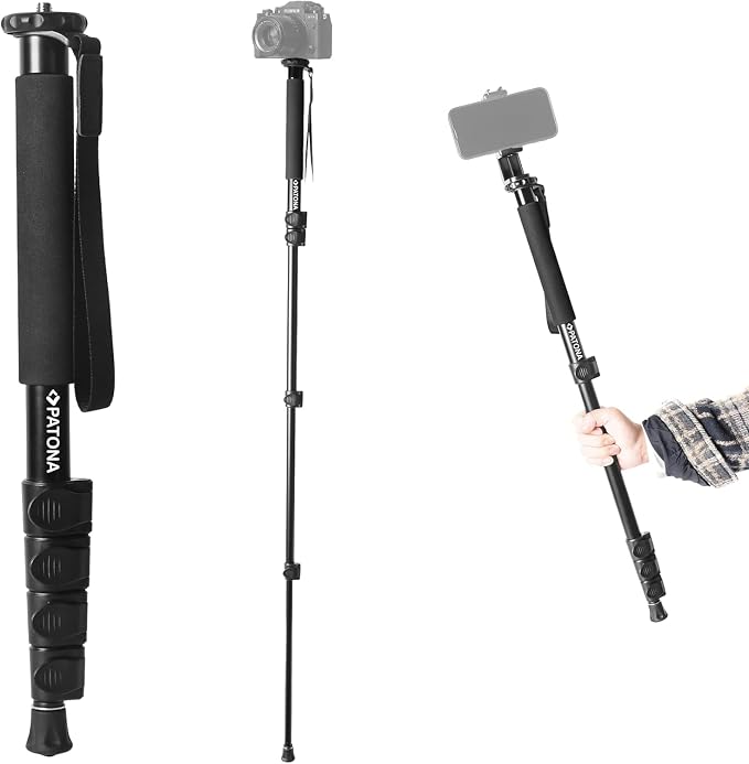 PATONA Premium Telescopic 155cm Camera Monopod | Aluminum Camera Pole | Gezi One Travel Monopod, 1/4" & 3/8" Thread Mount, Light Weight Design, Includes Carrying Bag by PATONA