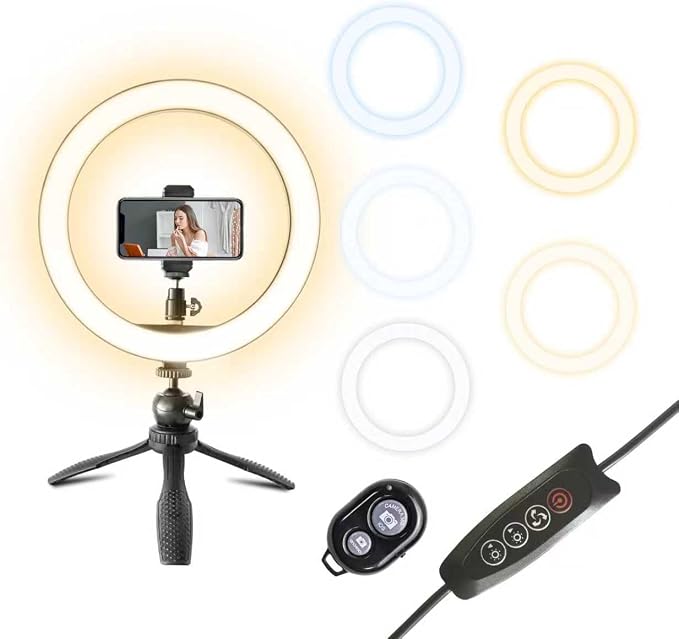 10" Desk Ring Light with Stable Tripod & Phone Holder, 120 LEDs 5-Color 10-Level Dimmable, Wireless Bluetooth Remote, Phone Selfie Light for Desk/Zoom/YouTube/TikTok by SHSYLVSEZM