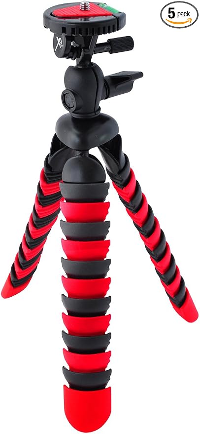 Xit XT12FLXTR 12-Inch Flexible Tripod with Flexible, Wrapable Legs, Quick Release Plate and Bubble Level (Red/Black) by Xit
