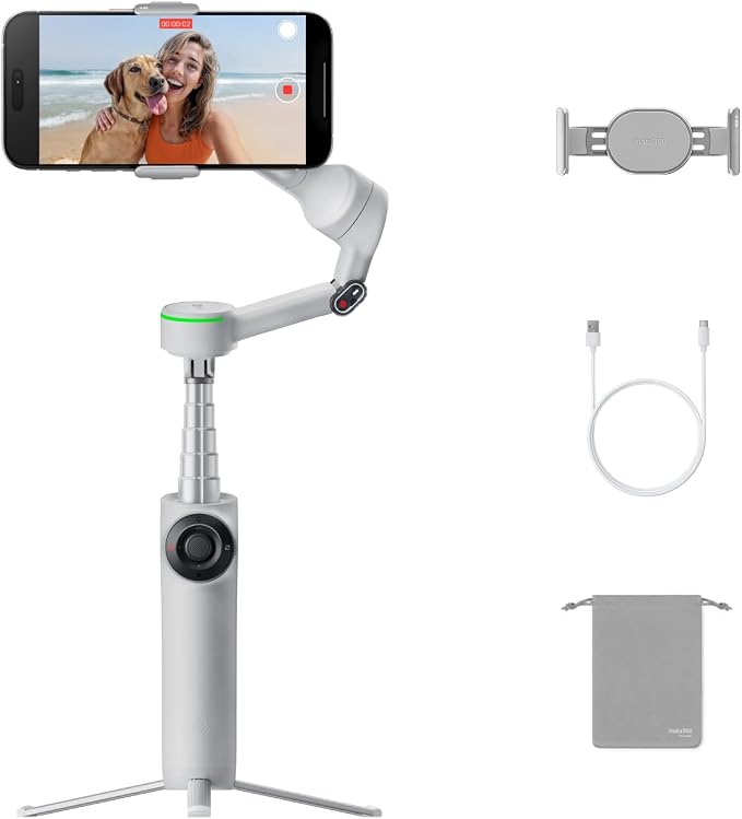 Insta360 Flow 2 Pro Grey - Foldable AI Phone Gimbal, Track in 200+ Apps with Apple DockKit, Multi-Person Tracking, 360º Pan Tracking, Built-in Tripod/Selfie Stick, iPhone/Android Portable Stabilizer by Unknown