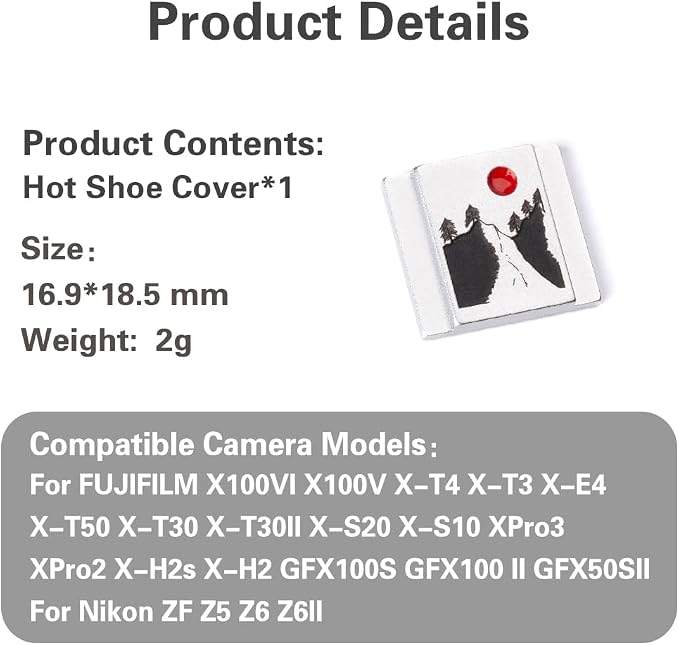 Camera Metal Hot Shoe Cover Protector Cap Compatible for Fujifilm XPro3 XPro2 XT4 XT3 XT2 XT30 XT20 XE5 XE3 XT200 X100V X-Half (Aluminum alloy-sunrise01) - Image 9