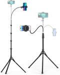 Aureday Phone Tripod, 92" Cell Phone Stand with 15" Gooseneck, Remote and Phone Holder, Overhead & Selfie Stick for Recording/Watching/Vlog, Compatible with iPhone Android by Aureday
