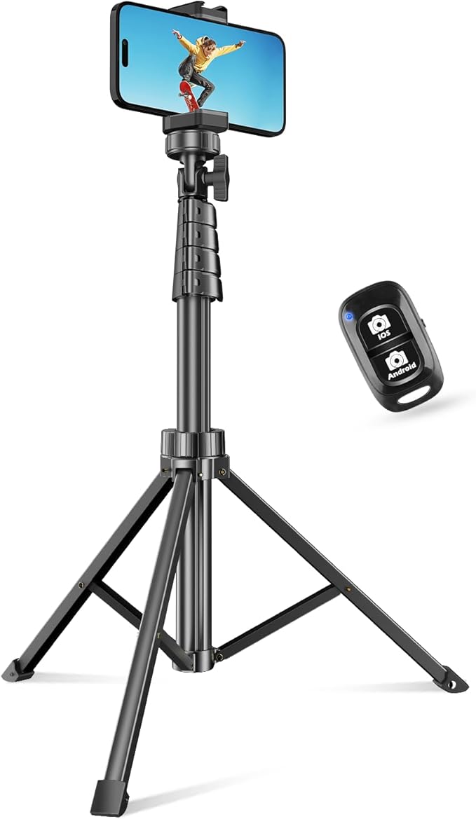 SENSYNE 62" Phone Tripod for iPhone, Extendable Selfie Stick Tripod Stand with Wireless Remote and Phone Holder, Cell Phone Tripod for Video Recording, Compatible with iPhone Android by sensyne