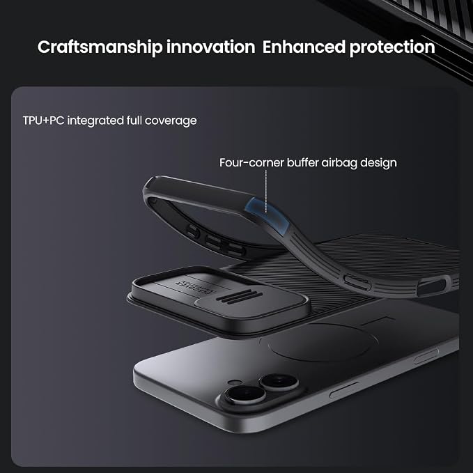 Mangix for iPhone 16 Case with Camera Cover,Slim Fit Thin Polycarbonate Protective Shockproof Cover with Slide Camera Cover, Upgraded Case for Phone 16 Black - Image 3