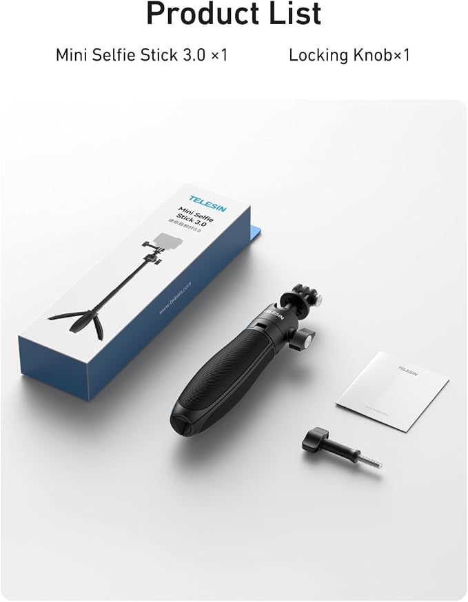 TELESIN 46cm/18.1in Mini Selfie Stick Tripod for All Action Camera | 360° Ball Head Extended Handle Grip Pole for DJI Osmo Nano Action 6 5 4, Pocket 4 3, GoPro 13 12, Insta360 X5 X4, Xtra Edge - Image 9