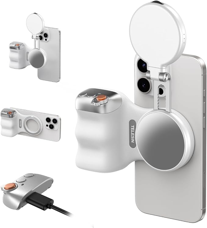 TELESIN Magnetic Phone Camera Grip with C03 Magnetic Selfie Light Kit | Fun Shot Phone Selfie Grip Creator Kit for iPhone Magsafe & Android Selfies/Photography/TikTok/Zoom Calls/Video Conference by telesin