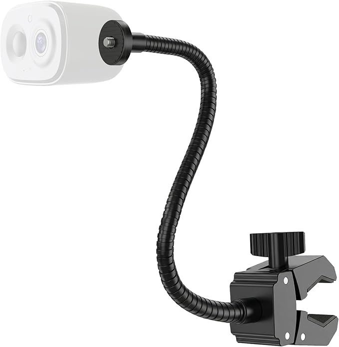Gooseneck Clamp Camera Mount with 1/4" Screw, Flexible 30cm Arm | Clip Mounts for Handlebar, Desk, Tube, Cross Bar | Compatible with Go Pro, Ring, Google Nest, Wyze, and Arlo by RichBird