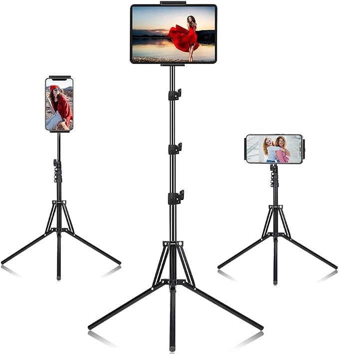 Ipad Tripod Stand, with 65 inch Height Adjustable iPad Stand Holder & iPad Floor Stand with 360° Rotating iPad Tripod Mount for iPad Pro, iPhone, Kindle, and All 4.5-12.9 Inch Tablets by SAMHOUSING