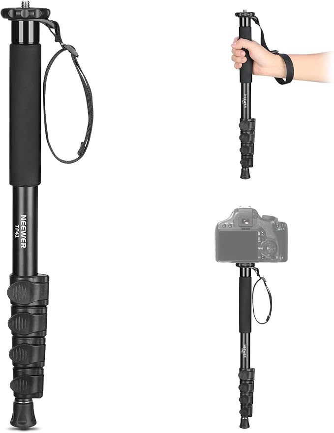 NEEWER 61"/155cm Camera Monopod Stand, Aluminum Alloy, Portable, TP41 | Travel Video Monopod Pole, 1/4" 3/8" Screw Adapter, Professional DSLR Camcorder Photography Accessories, Max Load 17.6lb by Neewer