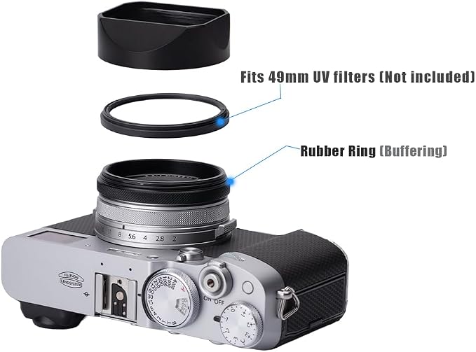 Metal Square Lens Hood (with Cap) with 49mm Adapter Ring for Fujifilm X100V/X100VI Camera Accessories (X100VI-Lens Hood-Black) - Image 7