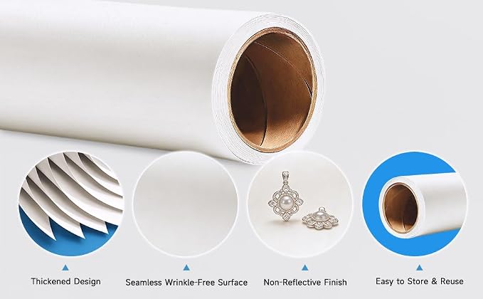 YSKE-Seamless White Paper Backdrop Roll for Photography, Photo Background, and Photoshoot Cover–Roll of Paper with Backdrop Cover for Background Stand,Thick Anti-Wrinkle Matte(53''x16.4',Snow White) - Image 4