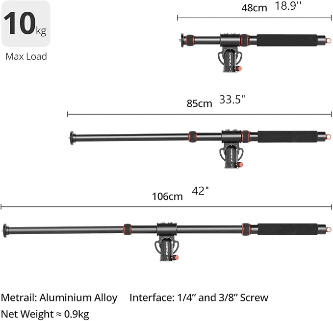 AMBITFUL 42" Tripod Extension Arm Heavy Duty Aluminum Horizontal Boom Arm | 18.9"-42" Adjustable Tripod Boom Arm with Sandbag,360° Rotatable Overhead Photography Arm for Camera, 22lbs Load Capacity - Image 2