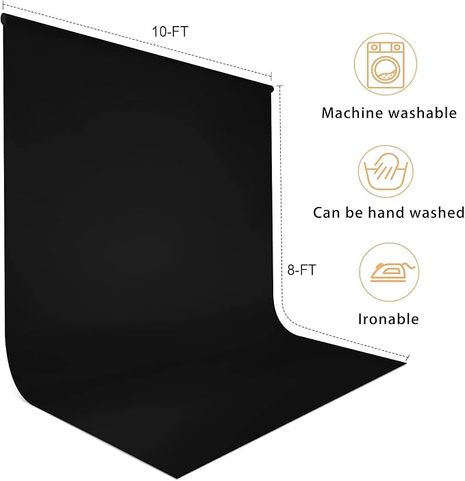 10 x 8 FT Black Backdrop for Photography, Polyester Fabric Background | Pure Black Photo Backdrop Curtain, Collapsible Seamless Screen for Photoshoot Portraits, Party, Video Studio - Image 4