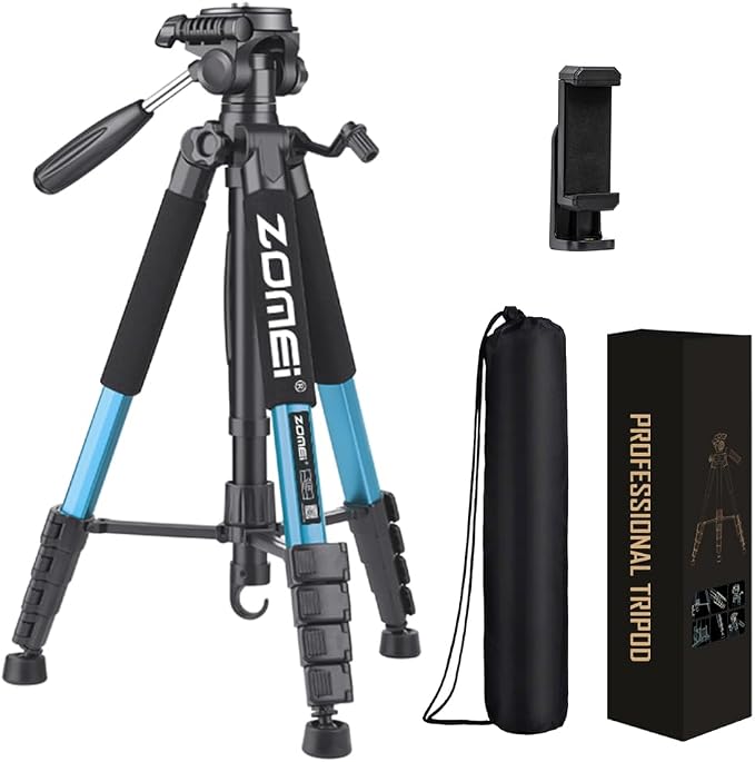 74 Inch Heavy Duty Tripod Stand for Cameras, Cell Phones, Projectors, Webcams, Spotting Scopes - Complete Unit for Canon, Nikon, Sony - Perfect for Phone & Camera Photography(Blue) by BONFOTO