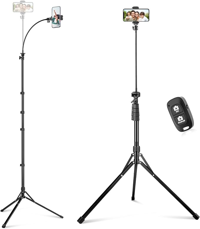 Sensyne 92" Cell Phone Tripod, Selfie Stick Tripod with 16.5" Flexible Gooseneck, Overhead Phone Stand for Video Recording, Photography, Compatible with Phone, Camera by sensyne