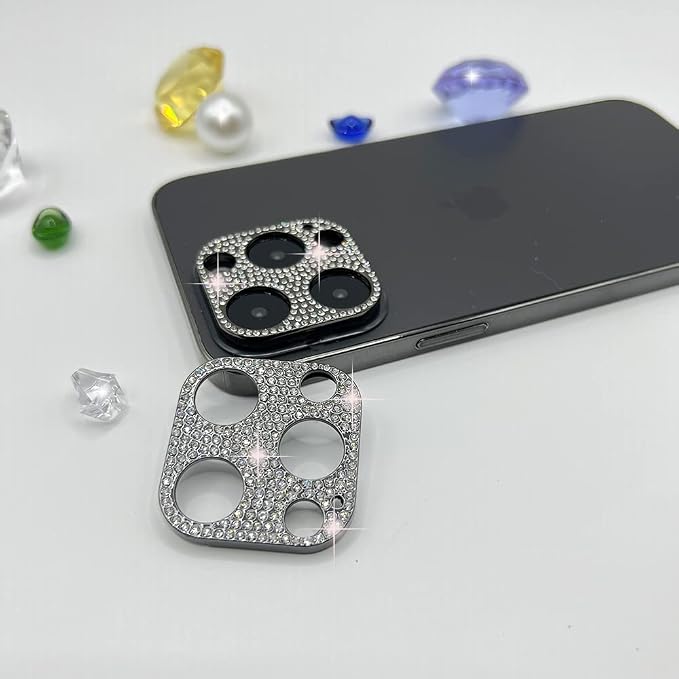 2 Pack Glitter Camera Lens Cover Protector Compatible with iPhone 13 Pro/iPhone 13 Pro Max Metal Bling Diamond Camera Lens Cover Sticker Protector (Black) by GSRYPC