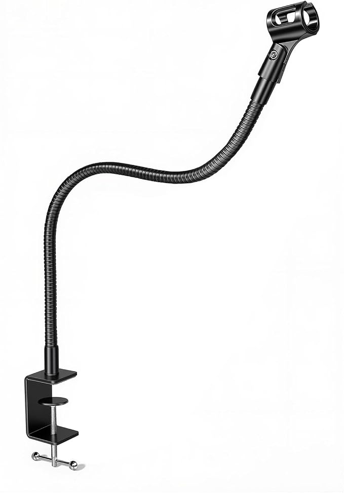 KC32 24-Inch Gooseneck Mic Stand, Heavy-Duty Desk Clamp for Podium | Flexible Arm Microphone Holder, Lectern Mount, 5/8-27 Thread, 3/8-16 Adapter, Mic Clip, Podcast, Pulpit, Studio, 2.2 lb Load by Angksorm