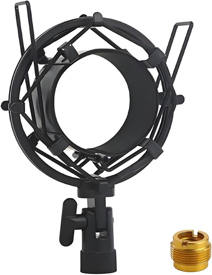 53-58mm Microphone Shock Mount Anti Vibration Mic Suspension Mount Aluminum Alloy Condenser Microphones Holder Clip with Metal Screw Adapter Isolation Absorber Studio by Unknown