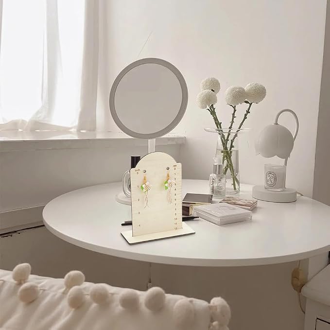 FINGERINSPIRE 2 Pcs Earring Measurement Display Stand 5.1x2.4x6.3 Wood Ear Stud Stand Earring Organizer Frame with Measurement Floral White Arch-Shaped Earring Holder for Measuring Selling Earring - Image 6
