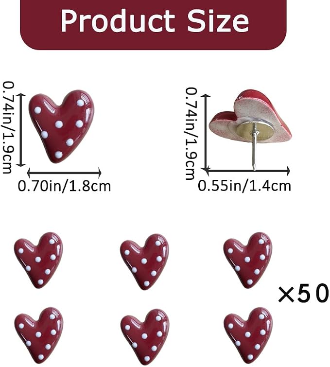 50 pcs of Cute Soft Wooden Board thumbtack with Golden Hearts can be Used for Photo Walls, memos, whiteboards, and Decorative thumbtack (Red Wave Point) - Image 2