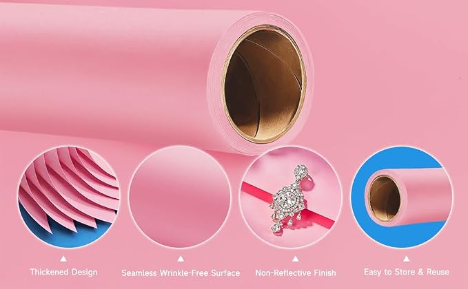 YSKE-Seamless Pink Paper Backdrop Roll for Photography,Photo Background,and Photoshoot Cover–Roll of Paper with Backdrop Cover for Background Stand,Thick Anti-Wrinkle Matte(53''x16.4'Pink) - Image 4