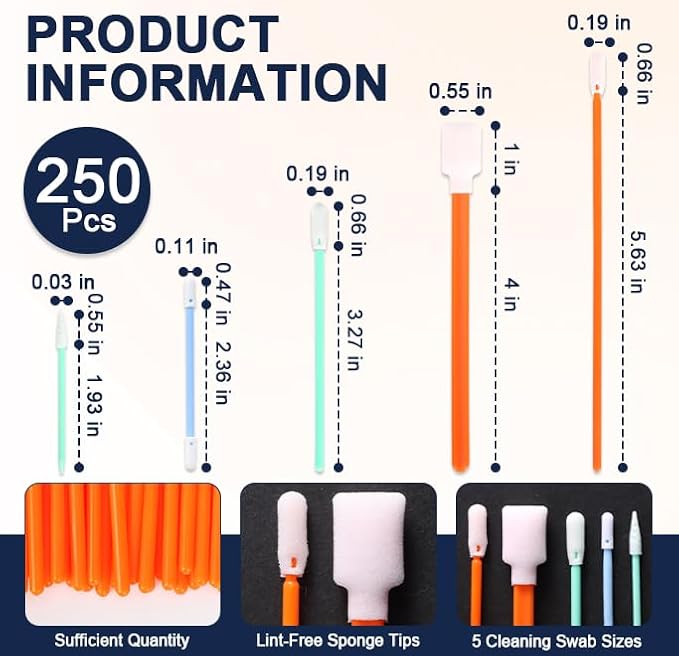 250 Pcs Foam Cleaning Swab Kit 5 Types Lint-Free Foam Swab Sticks with Storage Box Micro Cleaning Sponge Tip Swabs for Electronics Printer Cameras Optical Lenses Equipment Gun Automotive Detailing - Image 2
