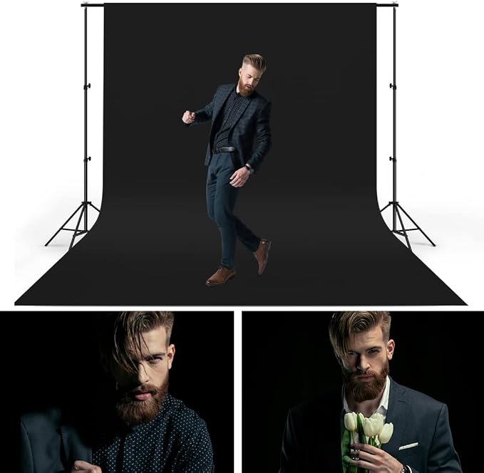 10X20ft Black Photo Backdrops for Photography, LCUIRC Two Rod Pocket Backdrops Curtain for Parties, Polyester Fabric Background with 4 Clamps for Product Protrait Photoshoot or Parties Decoration - Image 5