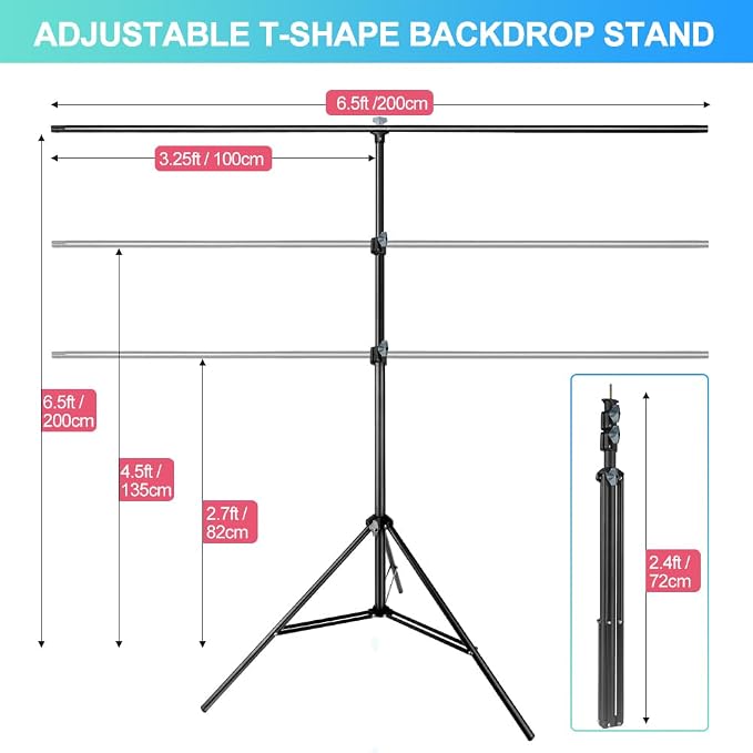 Green Screen Backdrop with Stand for Streaming, 6.5X 10ft (WxH) Protable Green Screen with 6.3 x 6.5 ft Stand kit, Greenscreen Background with Stand Carrying Bag 5 Spring Clamps - Image 3