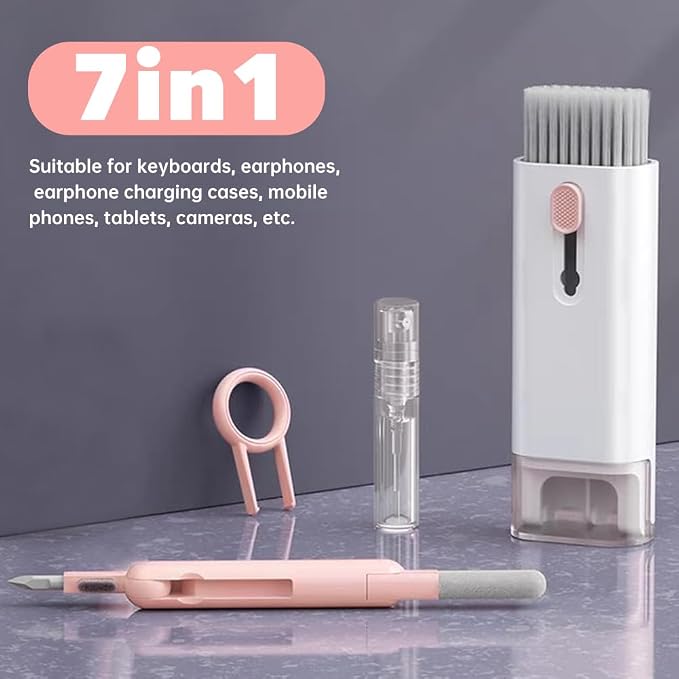 7 in 1 Laptop Cleaning Kit Keyboard Cleaner,Computer Screen Cleaning Brush Tool,Computer Tools Kit Corner Gap Duster Keycap Puller(Color:Pink) - Image 2