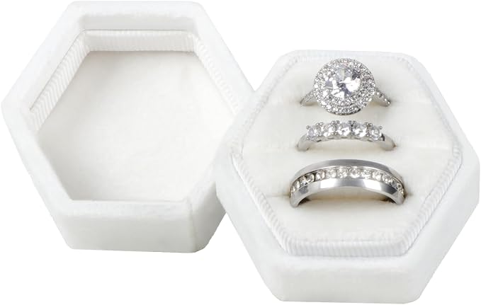 MFXIP Velvet 3 Slots Jewelry Ring Box Engagement Wedding Box Keepsake Box Bridal Photo Ring Triple Slots Hexagon by MFXIP