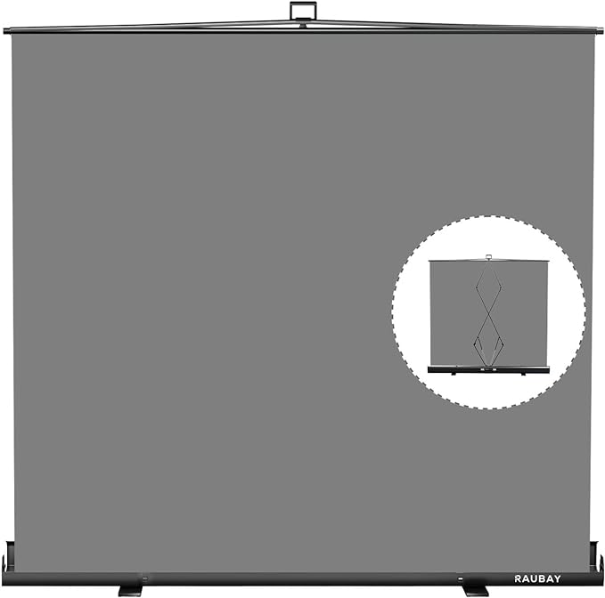 【Wider Style】 RAUBAY 78.7 x 82.7in Large Collapsible Gray Backdrop Screen | Retractable Panel Photo Gray Background with Stand for Video Conference, Photographic Studio, Streaming by RAUBAY
