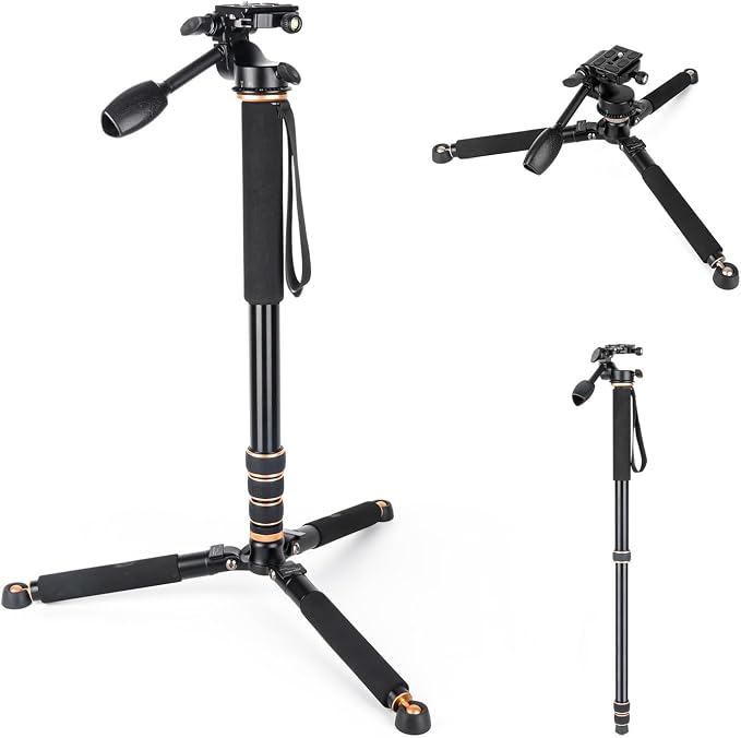 Koolehaoda 71.6” Camera Monopod with 3-Way Pan Tilt Head & Detachable Feet | Aluminum Tripod & Monopod Photography Unipod Stick for DSLR, Camcorder, Vlog & Sports Shooting by Koolehaoda