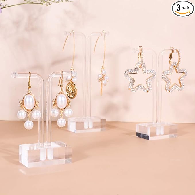3pcs acrylic T bar earring display stand for show, retail hanging earring holder for online business, transparent jewelry Photography Props【Acrylic Earring T Stand-3pcs 】 by GemeShou