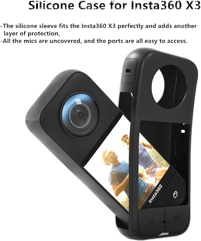7in1 Compatible with Insta360 X3 Accessories Kit[Silicone Camera Case Cover and Lens Cap][2Pcs 3D Screen Protector Film][Carrying Case Bag with Auto Locking Carabiner and Anti-loss Lock] - Image 2