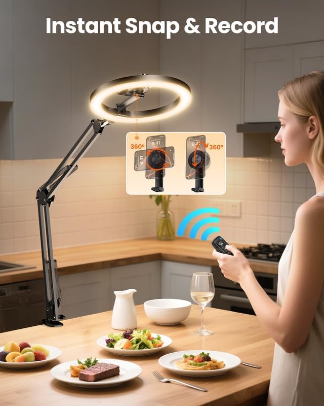 Magnetic Overhead Ring Light for Desk, 10” Selfie Light with Stand Tripod for iPhone, Adjustable Overhead Phone Mount with MagSafe-Compatible Holder for Recording, Vlogging, Crafts, TikTok, YouTube - Image 5