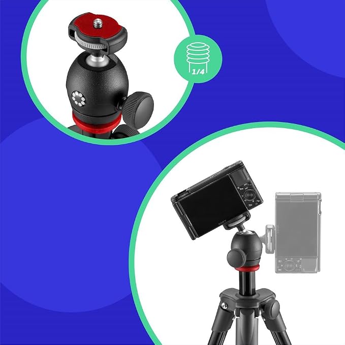 JOBY Compact Light Kit, Smartphone/Camera Tripod with Ball Head, Universal Smartphone Holder, Carrying Bag, for CSC, DSLR, Mirrorless Camera, Smartphone, Colour: Black, 1.5 Kg Capacity - Image 2