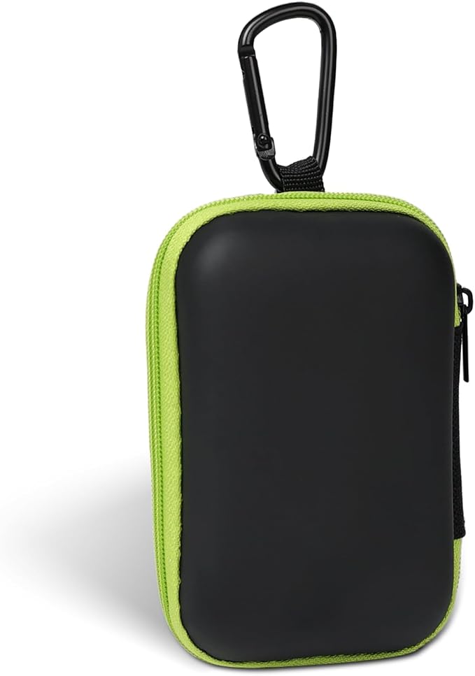 Earbud Case Portable EVA Storage Bag Cell Phone Accessories Organizer with Carabiner for Wired/Wireless Earphone, Earbud, Earpieces, SD Memory Card, Camera Chips, Tech Pouch, Rectangle, Green by Woyinger