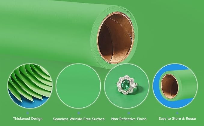 YSKE-Seamless Bright Green Paper Backdrop Roll for Photography, Photo Background,Roll of Paper with Backdrop Cover for Background Stand,Thick Anti-Wrinkle Matte(53''x16.4',Bright/Apple Green) - Image 4