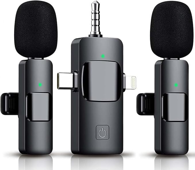 3 in 1 Wireless Lavalier Microphone for iPhone, iPad, Android, Camera,12-Hour Battery, mini Noise Reduction Recording Mic 2.4G Ultra-Low Delay, Microphone for Vlog/ TikTok/YouTube Live Stream( 2 Mic) by Akcswo