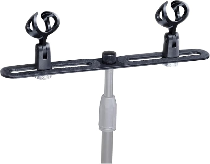 double mic holder Stereo bar Array Spacing Microphone Mount Holds 2 Mics XY and ortf Mic T-Bar Bracket, Fits 3/8" and 5/8" dual Mic Stands with Included Adapter by Unknown