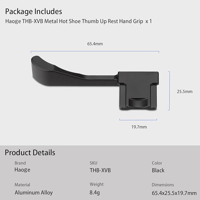 Haoge THB-XVB Metal Thumb Up Rest Hand Grip for Fujifilm X100VI Fujinon X100V Camera Accessories Black Hot Shoe Thumb Up - Image 8