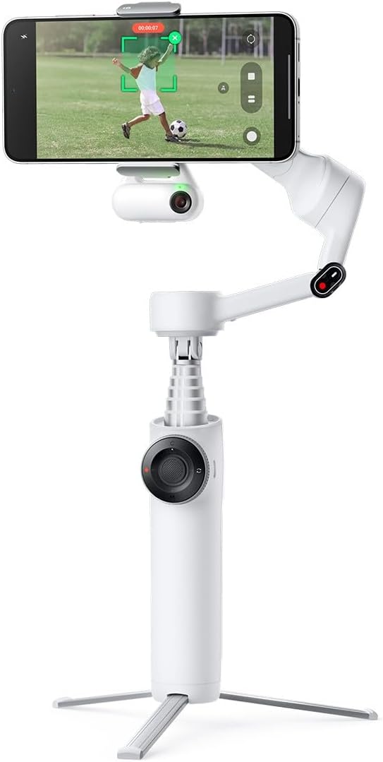 Insta360 Flow 2 Plus AI Tracker Bundle White - Foldable Phone Gimbal, AI Tracking with Any App, Multi-Person Tracking, Built-in Tripod/Selfie Stick, Remote Control, Smartphone Stabilizer, Travel - Image 4