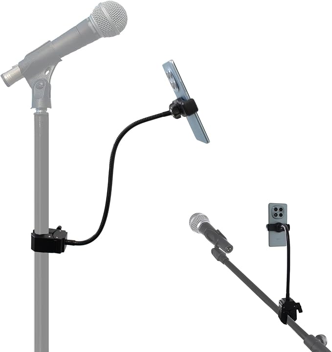 Mic Stand Phone Holder, 15.7 Inch Long Flexible Gooseneck Mount Clamp for Microphone Music Stand Tripod Fill Light Pole, Cell Phone Clip for iPhone, Galaxy, All Smartphones by Hiyoo