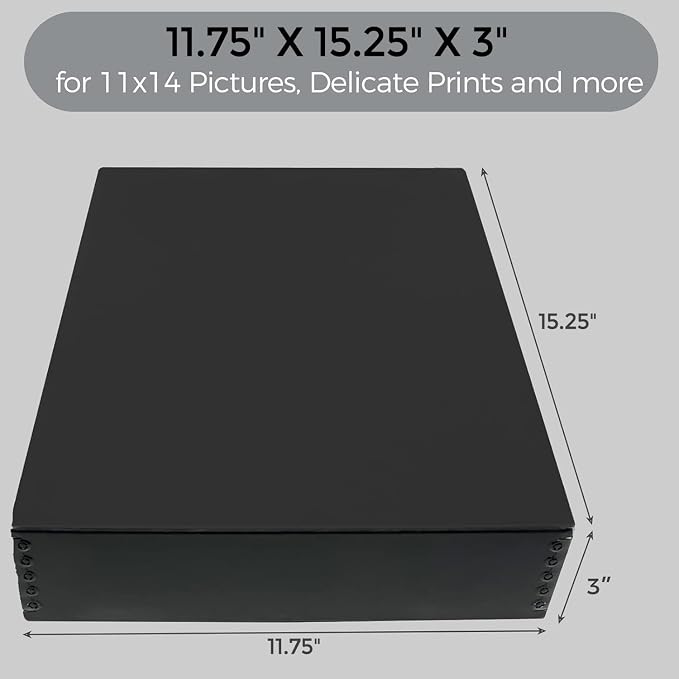 Lineco Museum Archival Storage Box, Drop Front, 11.75x15.25x3 in, Black | Acid-Free with Metal Edge, Preserves Picture Longevity, Organize Photos, Newspapers, Prints, Documents, Crafts, DIY - Image 2