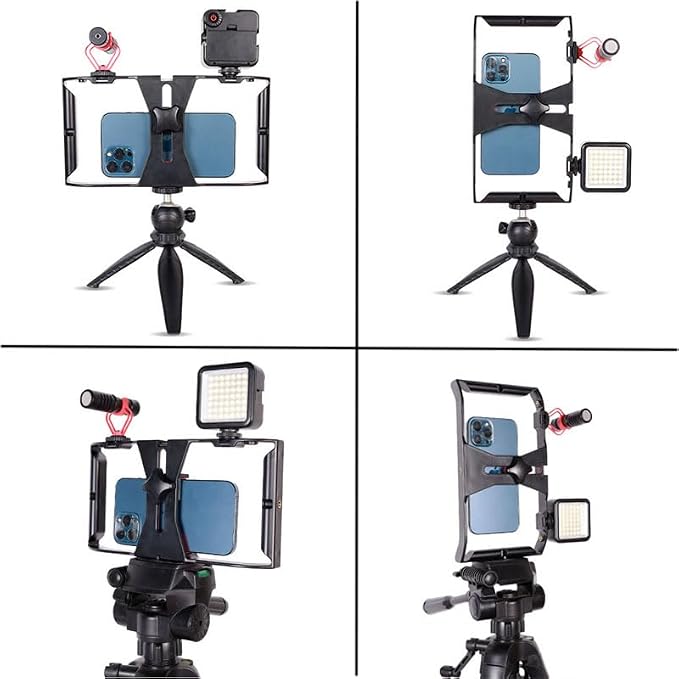 Smartphone Video Cage Rig, HuaerHui Handheld Phone Video Filmmaking Vlogging Stabilizer Grip Tripod Mount Fits Most Phones, with Cold Shoe Mounts, 1/4in Screw Holes to Connect LED Lights/Microphones - Image 3